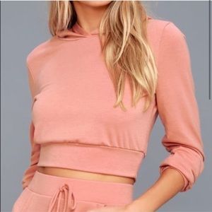 Lulu’s Pink Cropped Hoodie Sweatshirt Size XS